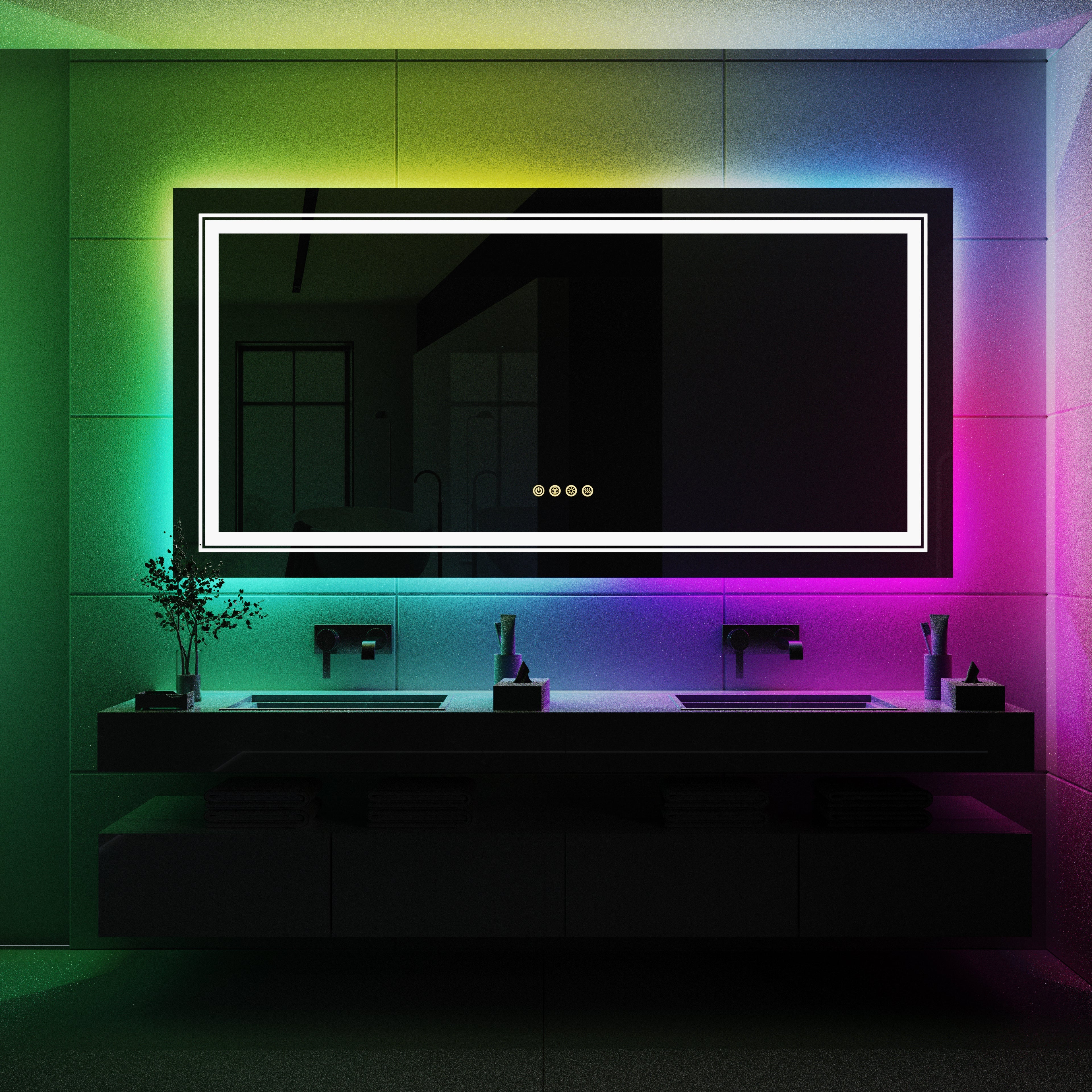 Miroir mural salle de bain LED rectangulaire avec rétroéclairage RGB, anti-buée, capteur tactile