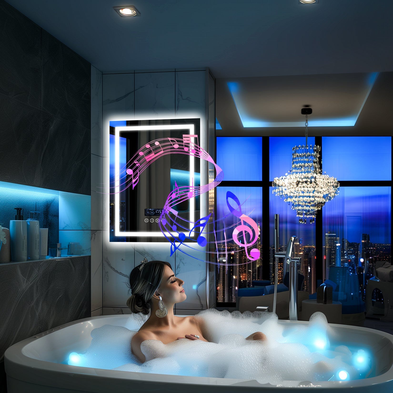 Miroir mural rectangulaire LED avec Bluetooth et mémoire