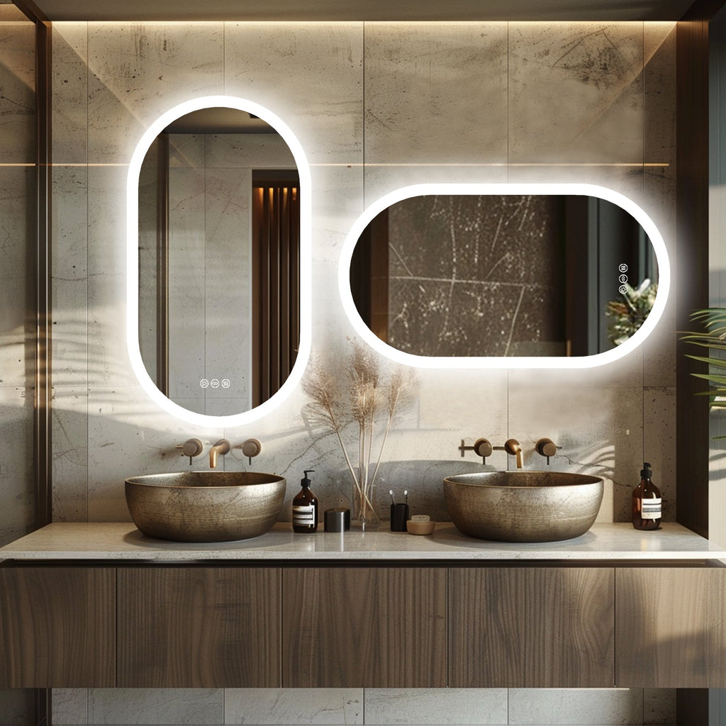 Miroir Salle de Bain LED Ovale Anti-Buée 3 Couleurs Vertical ou Horizontal