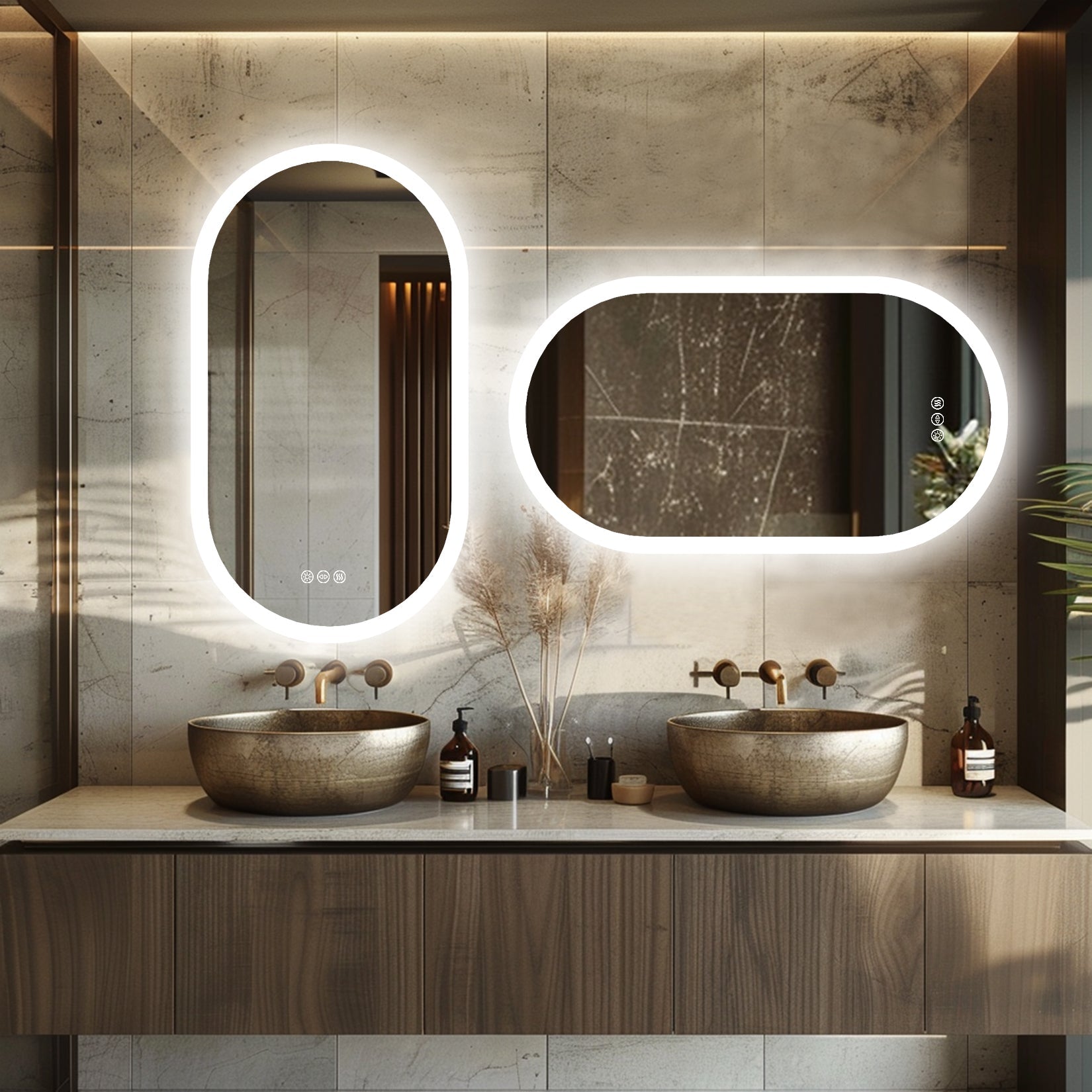 Miroir Salle de Bain LED Ovale Anti-Buée 3 Couleurs Vertical ou Horizontal