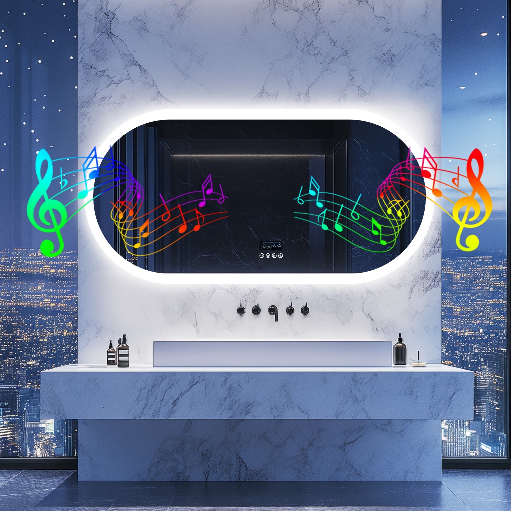 Miroir Salle de Bain LED Ovale avec Bluetooth, Anti-Buée, Éclairage 3 Couleurs