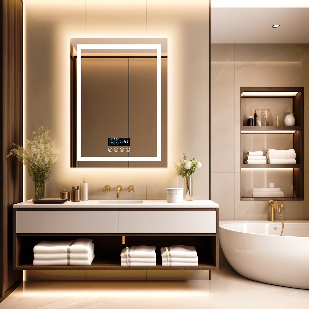Miroir mural rectangulaire LED avec Bluetooth et mémoire