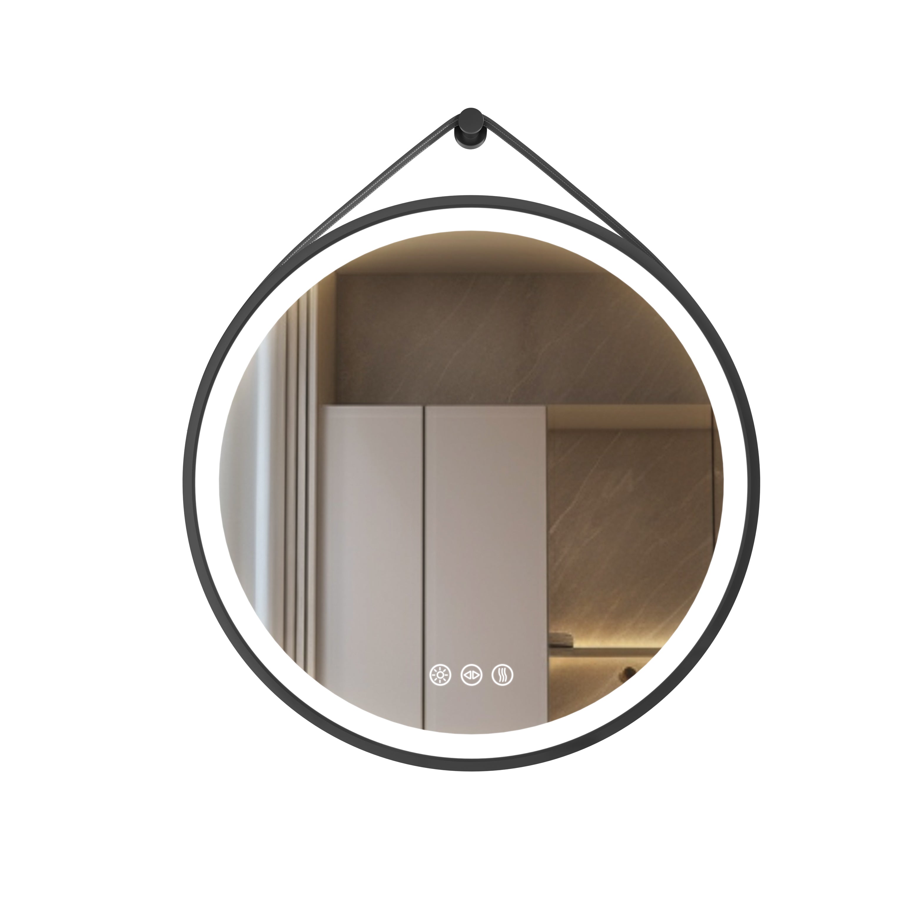 Miroir mural rond LED avec cadre noir, mémoire et anti-buée