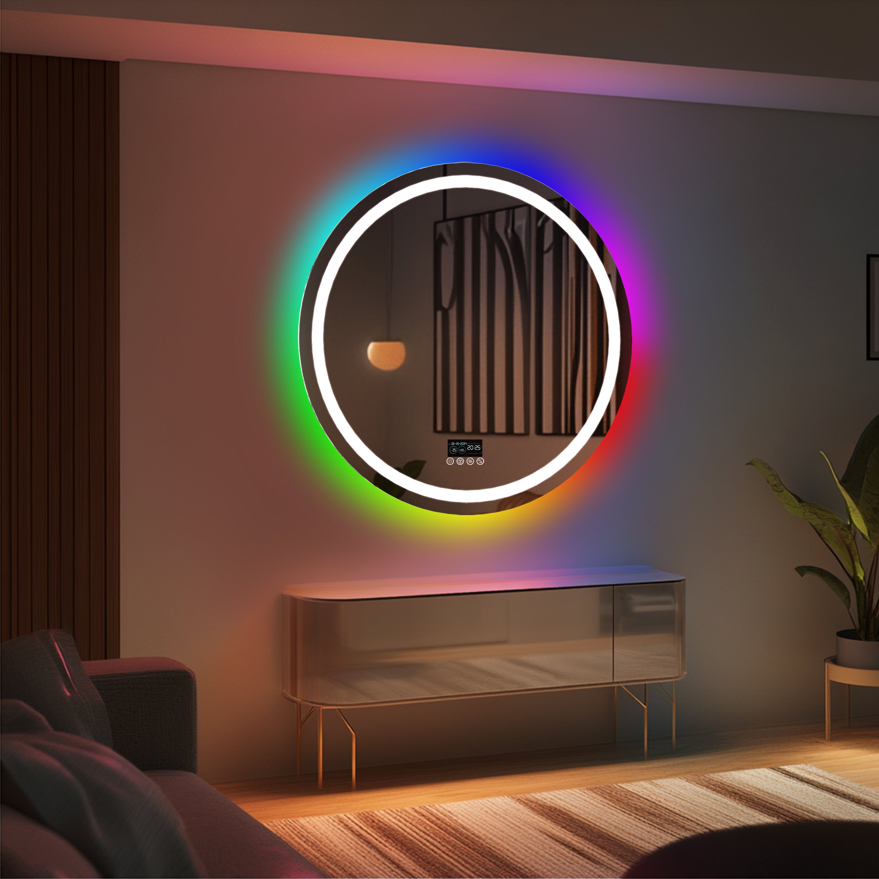 Miroir mural rond LED avec Bluetooth, anti-buée et RGB