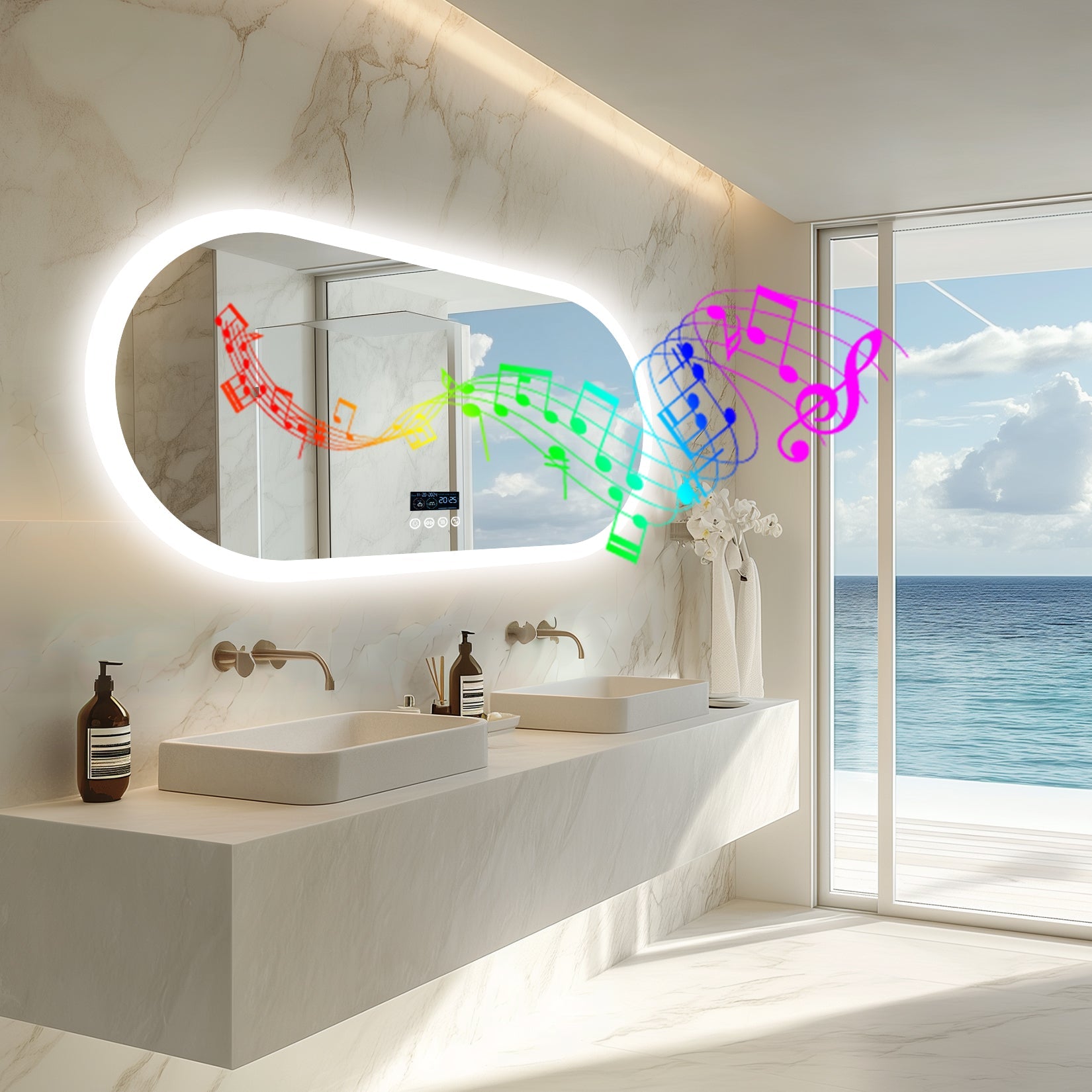 Miroir Salle de Bain LED Ovale avec Bluetooth, Anti-Buée, Éclairage 3 Couleurs