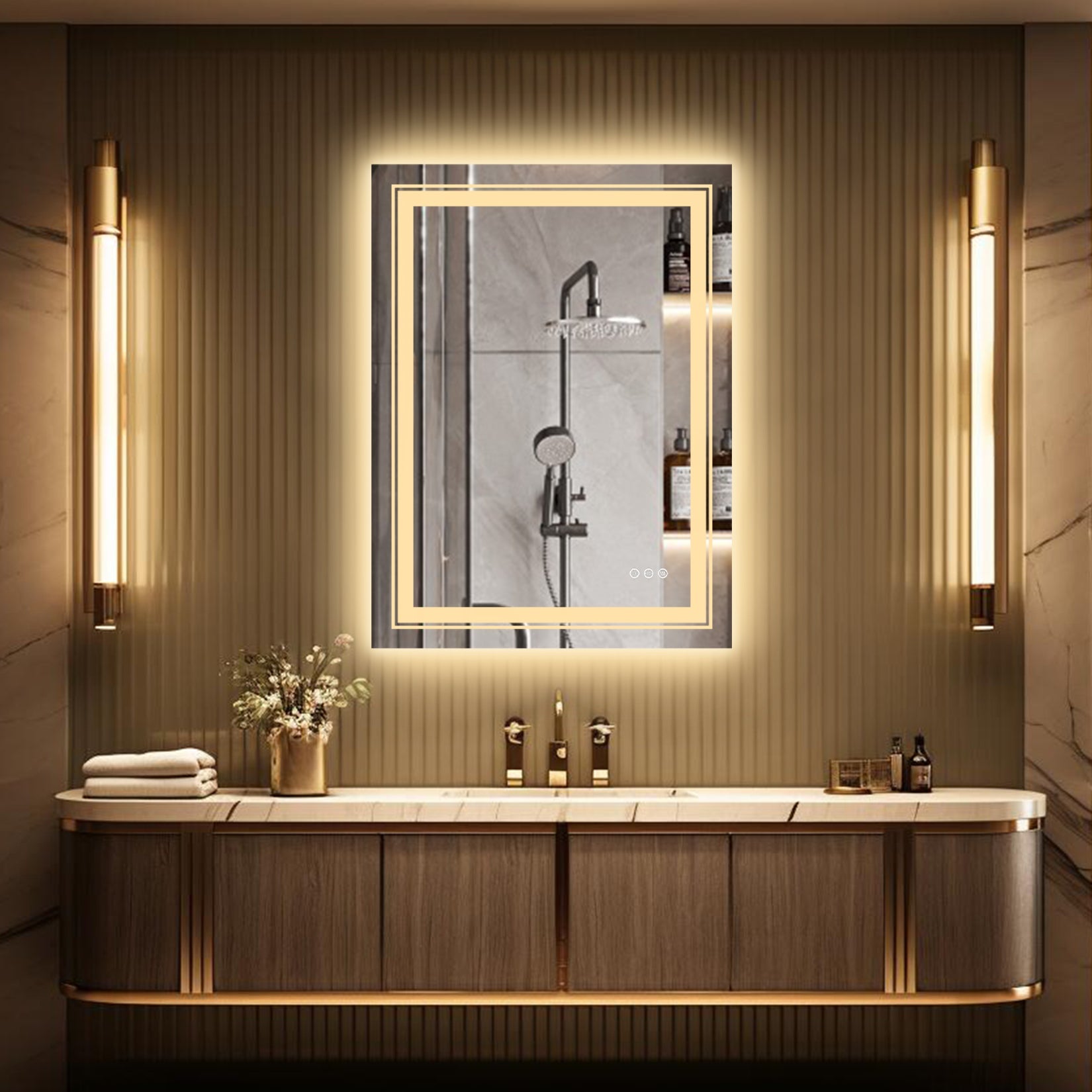 Miroir mural rectangulaire LED avec capteur tactile et anti-buée