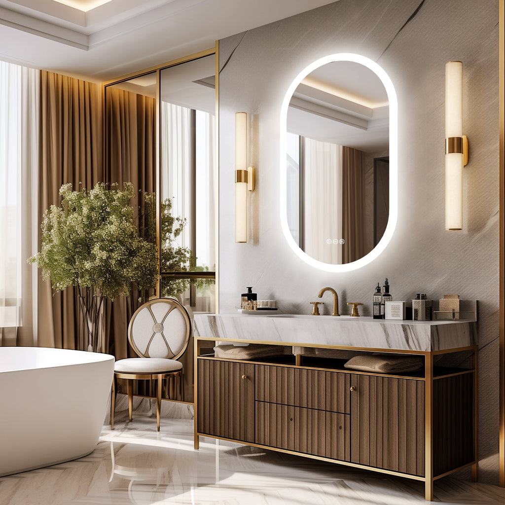 Miroir Salle de Bain LED Ovale Anti-Buée 3 Couleurs Vertical ou Horizontal