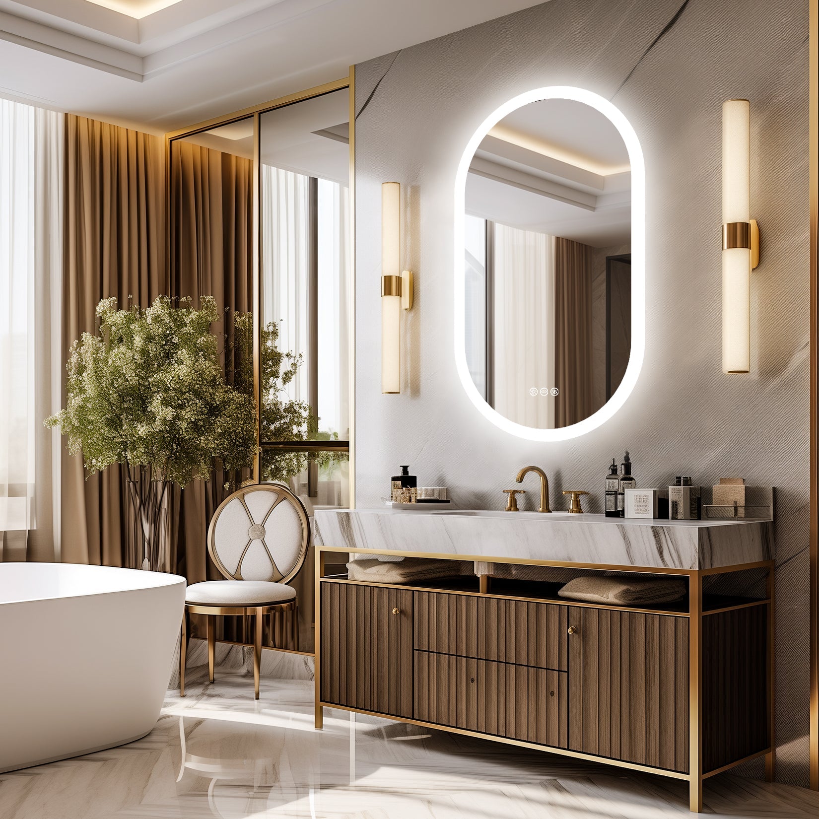 Miroir Salle de Bain LED Ovale Anti-Buée 3 Couleurs Vertical ou Horizontal