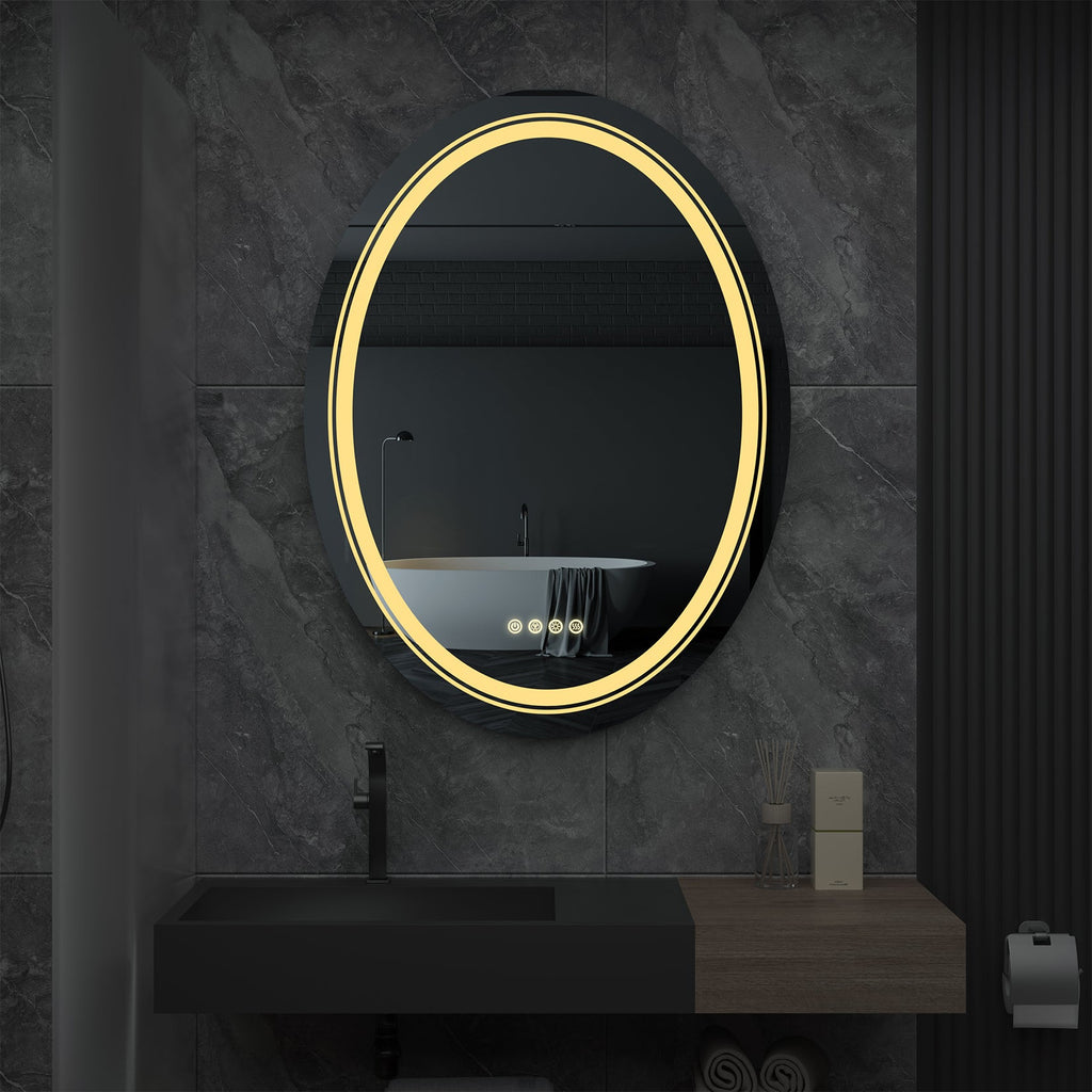 Miroir mural ovale LED avec rétroéclairage RGB, anti-buée et capteur tactile