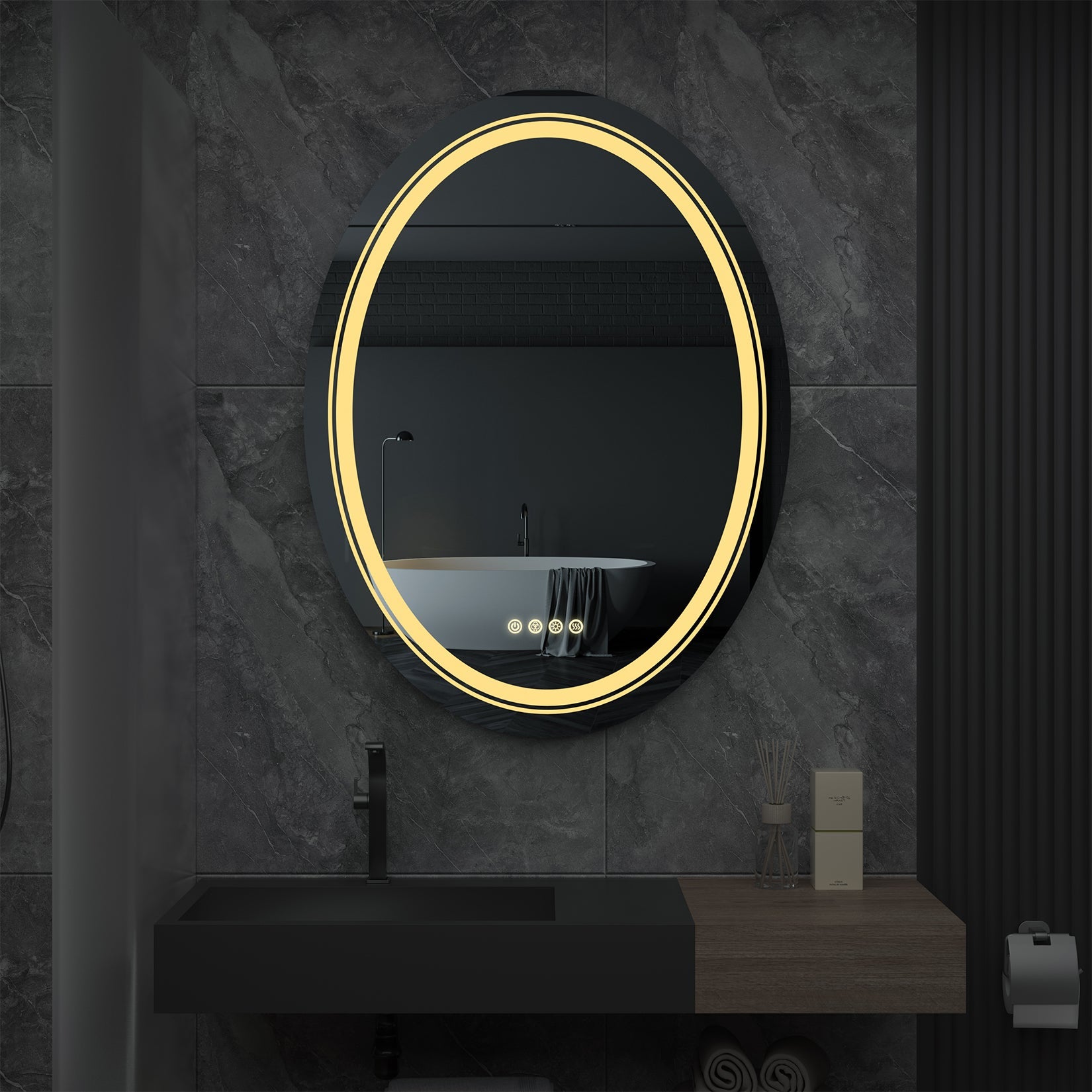 Miroir mural ovale LED avec rétroéclairage RGB, anti-buée et capteur tactile