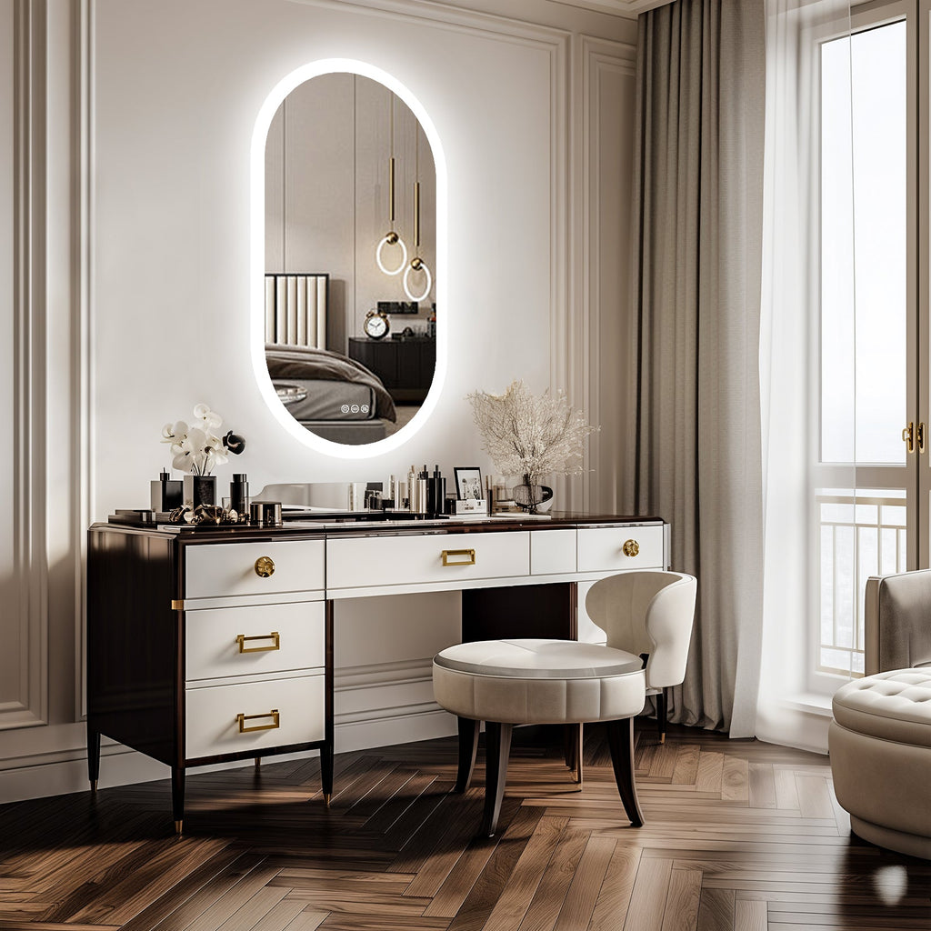 Miroir Salle de Bain LED Ovale Anti-Buée 3 Couleurs Vertical ou Horizontal