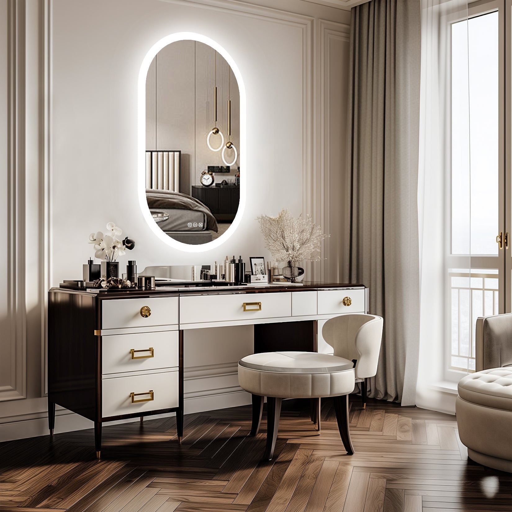 Miroir Salle de Bain LED Ovale Anti-Buée 3 Couleurs Vertical ou Horizontal