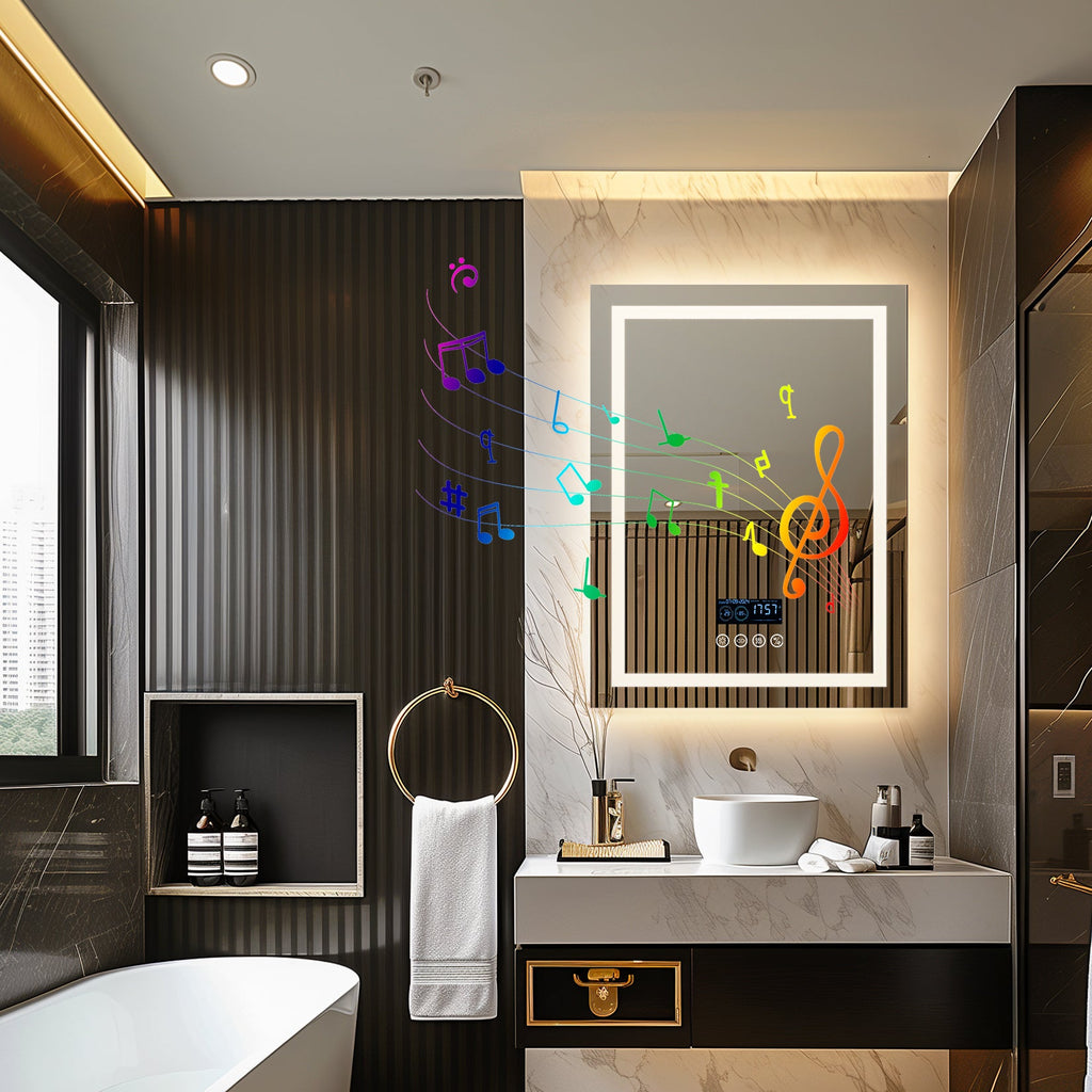 Miroir mural rectangulaire LED avec Bluetooth et mémoire