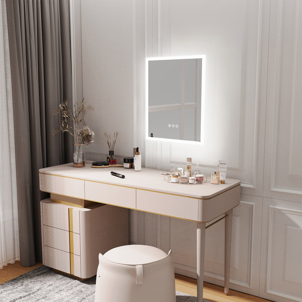 Miroir mural carré LED avec mémoire et anti-buée