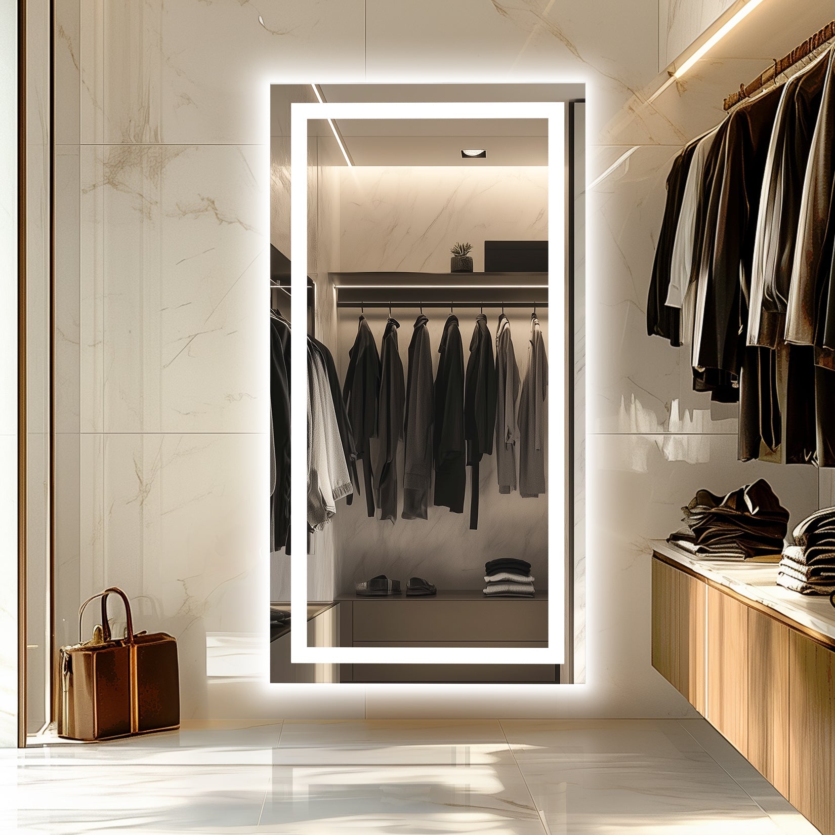 Miroir mural rectangulaire LED horizontal avec Bluetooth et mémoire