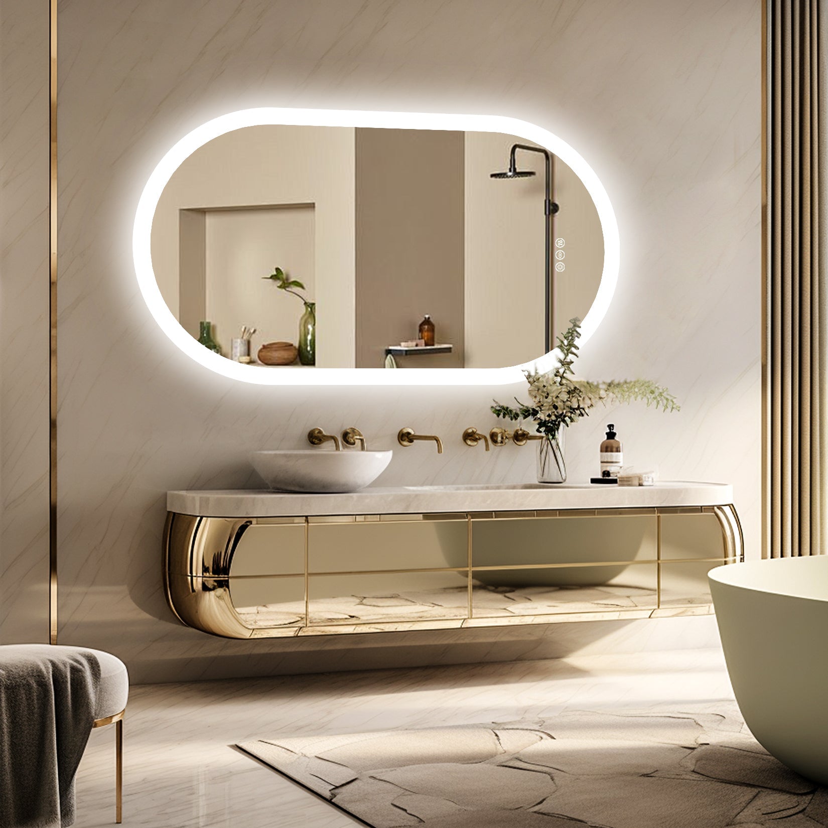 Miroir Salle de Bain LED Ovale Anti-Buée 3 Couleurs Vertical ou Horizontal