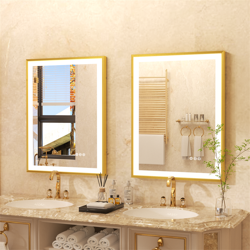 Miroir mural rectangulaire LED doré avec mémoire