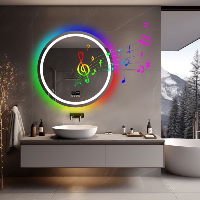 Miroir mural rond LED avec Bluetooth, anti-buée et RGB