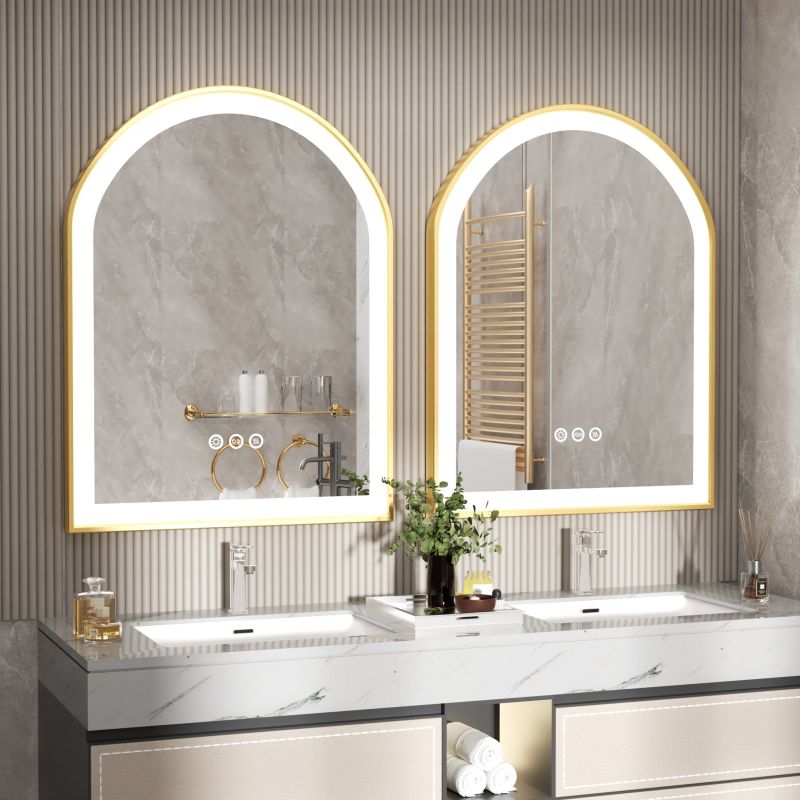 Miroir mural LED en arche avec anti-buée et mémoire