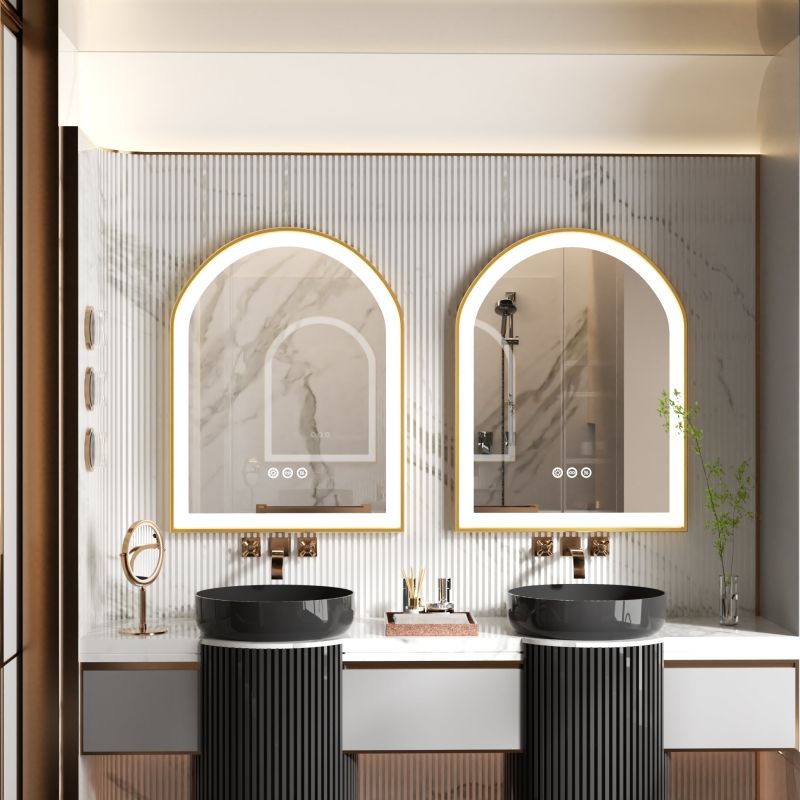 Miroir mural LED en arche avec anti-buée et mémoire