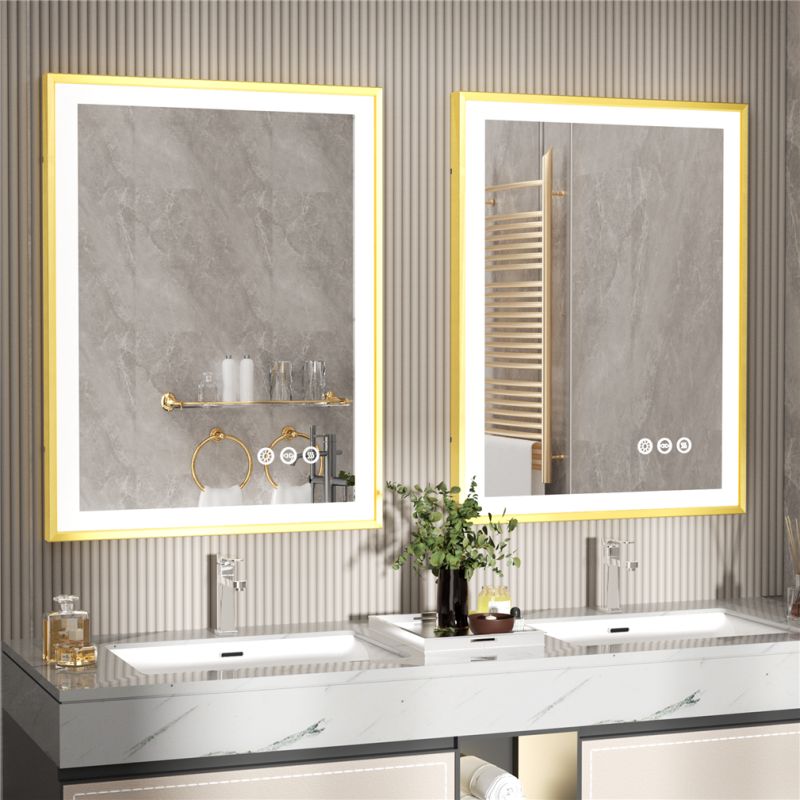 Miroir mural rectangulaire LED doré avec mémoire