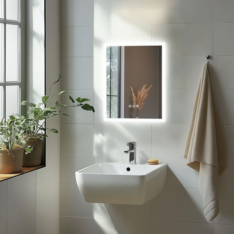 Miroir mural carré LED avec mémoire et anti-buée