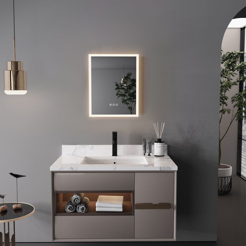 Miroir mural carré LED avec mémoire et anti-buée