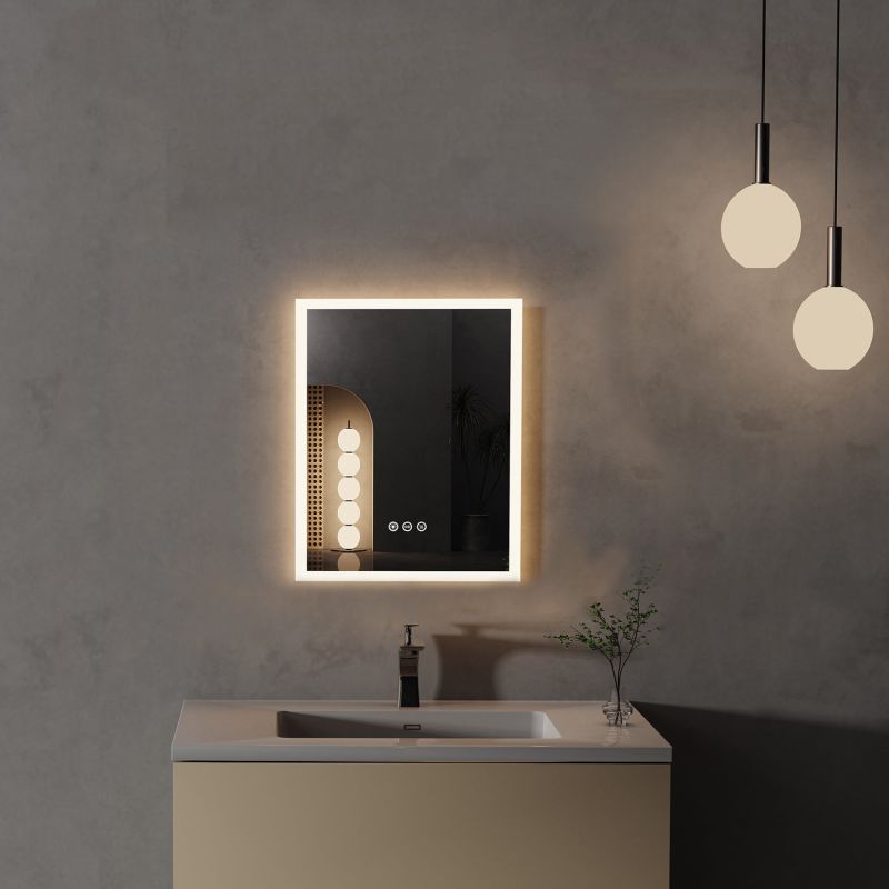 Miroir mural carré LED avec mémoire et anti-buée