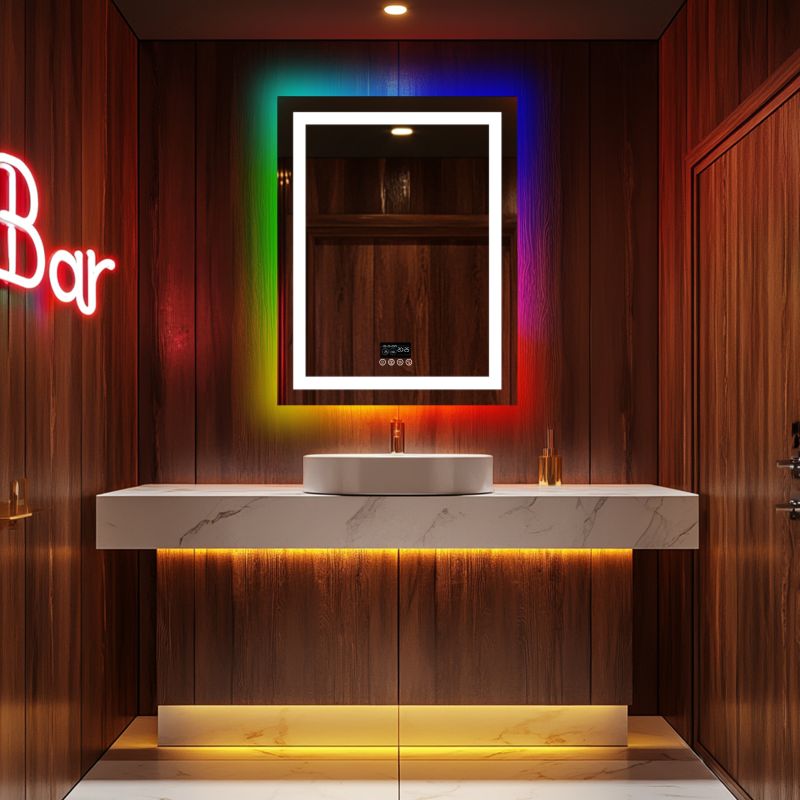 Miroir mural LED rectangulaire avec Bluetooth, anti-buée et RGB