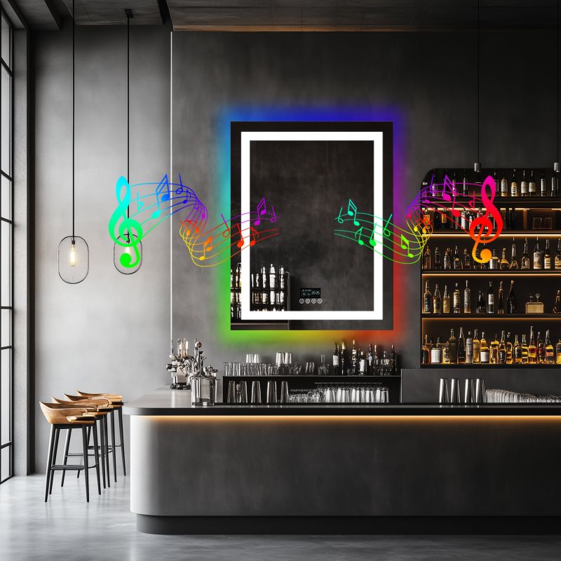 Miroir mural LED rectangulaire avec Bluetooth, anti-buée et RGB