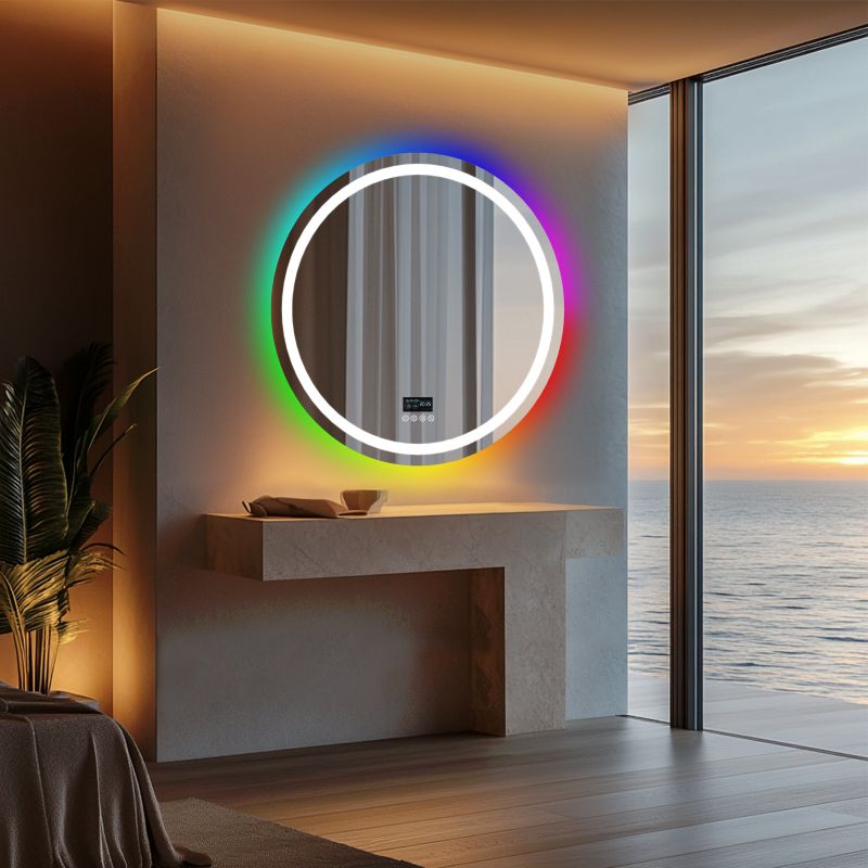 Miroir mural rond LED avec Bluetooth, anti-buée et RGB