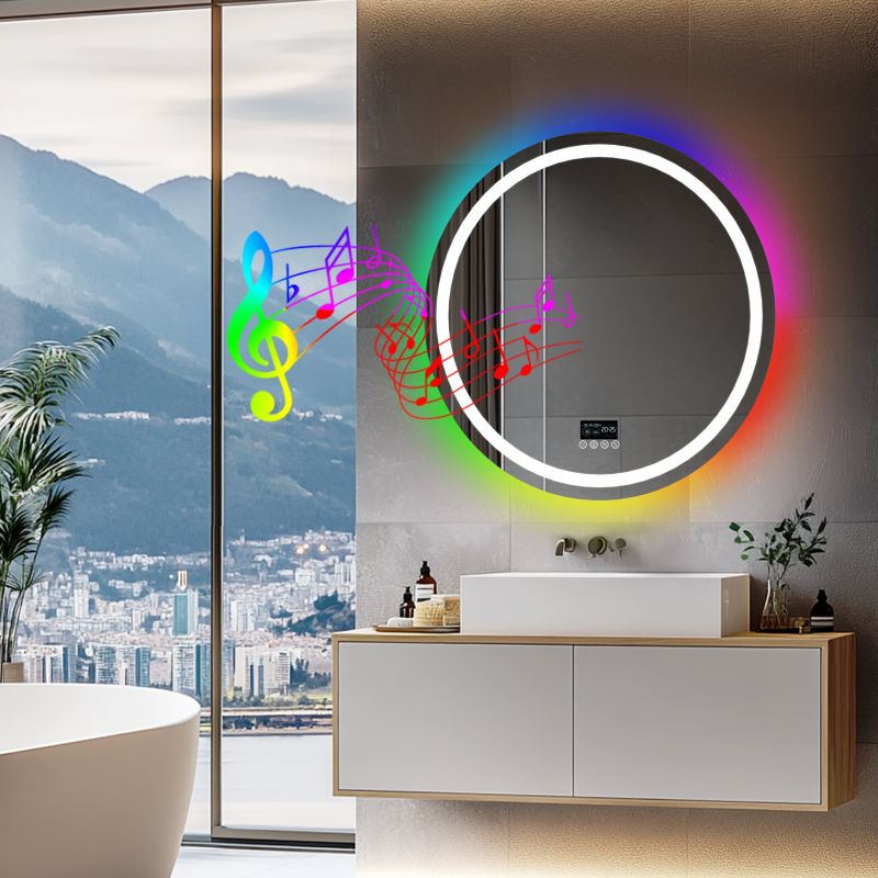 Miroir mural rond LED avec Bluetooth, anti-buée et RGB