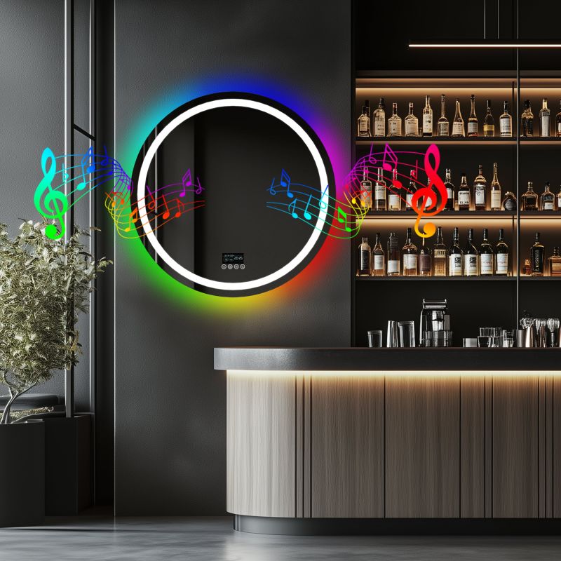 Miroir mural rond LED avec Bluetooth, anti-buée et RGB