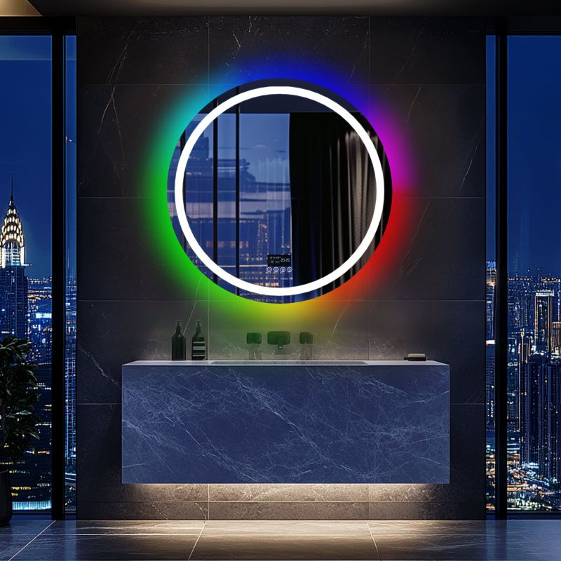 Miroir mural rond LED avec Bluetooth, anti-buée et RGB